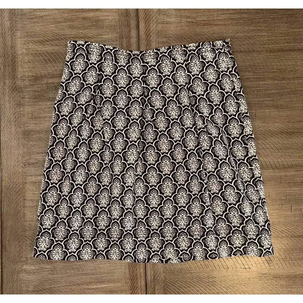 Ann Taylor LOFT Black Ivory Geometric Print Linen Blend Pleated Mini Skirt 4P